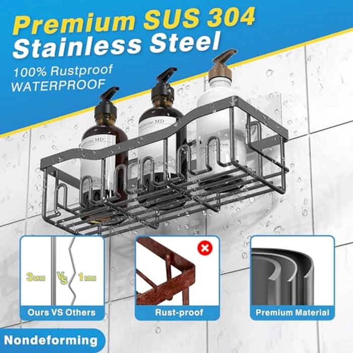 EUDELE Shower Caddy 2 Pack, Adhesive Shower Organizer for Home Decor & Kitchen Storage, No Drilling, Rustproof Stainless Steel Bathroom Shelf Organizer by EUDELE - Image 5