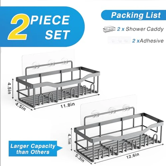 EUDELE Shower Caddy 2 Pack, Adhesive Shower Organizer for Home Decor & Kitchen Storage, No Drilling, Rustproof Stainless Steel Bathroom Shelf Organizer by EUDELE - Image 7