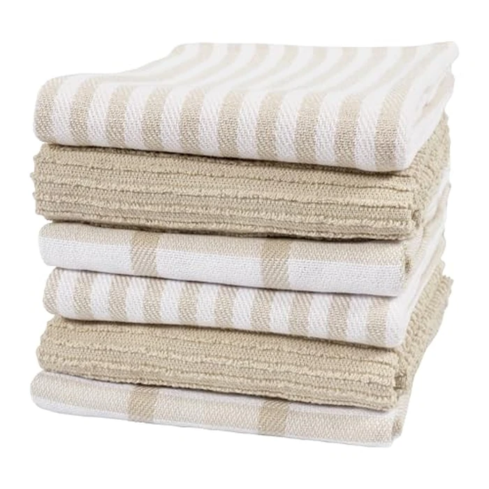 KAF Home Premium Kitchen Towels (18" x 28"), Large 100% Cotton, Flat & Terry Absorbent Dish Towel Set (Beige, 18 x 28-6 Pack) by Kaf Home - Used - Very Good condition