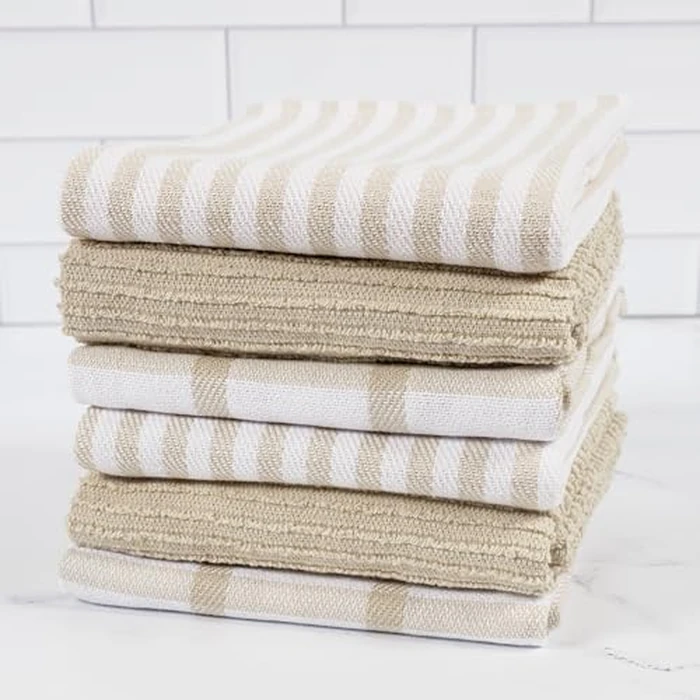KAF Home Premium Kitchen Towels (18" x 28"), Large 100% Cotton, Flat & Terry Absorbent Dish Towel Set (Beige, 18 x 28-6 Pack) by Kaf Home - Image 3