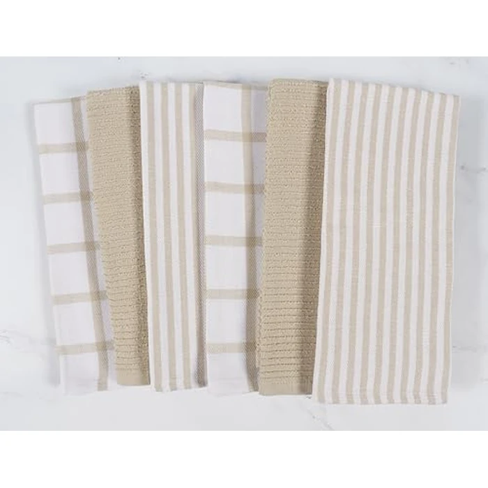 KAF Home Premium Kitchen Towels (18" x 28"), Large 100% Cotton, Flat & Terry Absorbent Dish Towel Set (Beige, 18 x 28-6 Pack) by Kaf Home - Image 4