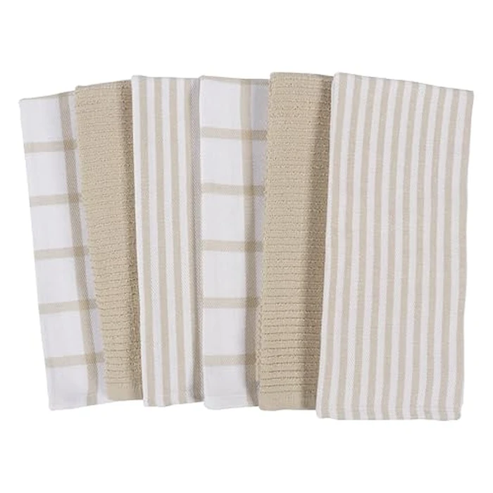 KAF Home Premium Kitchen Towels (18" x 28"), Large 100% Cotton, Flat & Terry Absorbent Dish Towel Set (Beige, 18 x 28-6 Pack) by Kaf Home - Image 5
