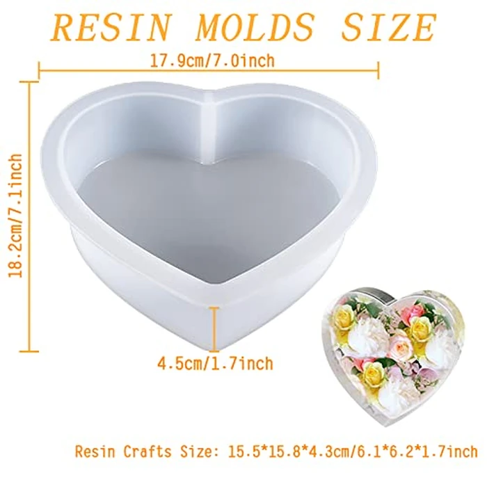 Large Resin Molds Epoxy Resin Molds Resin Art Casting Molds DIY Wedding Valentine Gift, Resin Crafts Silicone Resin Molds for Flower Preservation Resin Art Home/Office Decor Bookends Picture Frame (Heart) by Kunyeah - Image 2