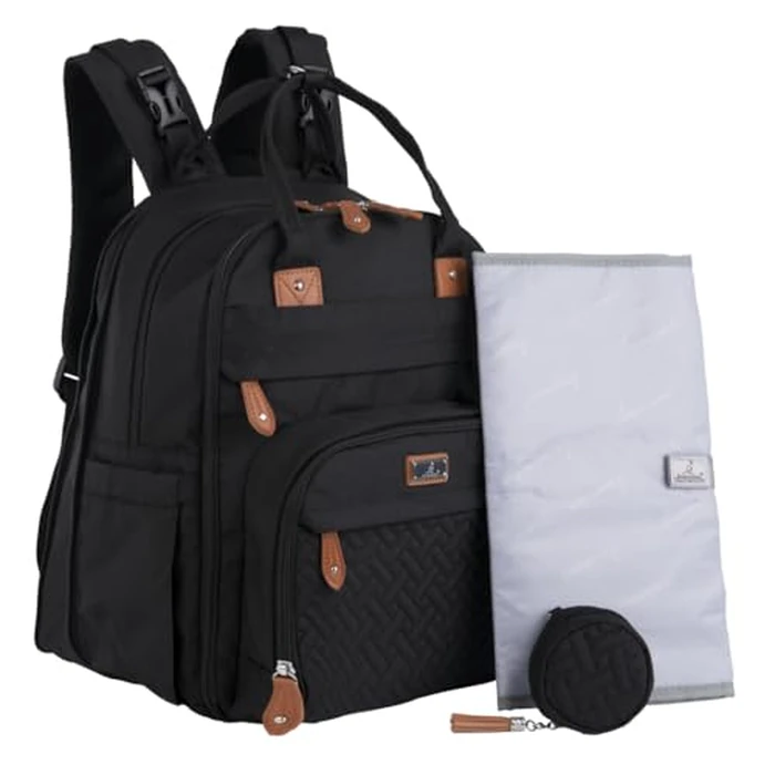BabbleRoo Extra Large Diaper Bag Backpack, Expandable Baby Bag with Up to 50% More Capacity - Travel Essentials Baby Bag Tote with Changing Pad, Stroller Straps & Pacifier Case - Unisex, Black by BabbleRoo - Image 1