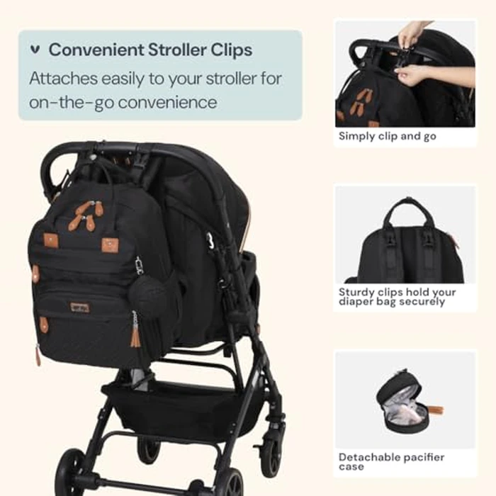 BabbleRoo Extra Large Diaper Bag Backpack, Expandable Baby Bag with Up to 50% More Capacity - Travel Essentials Baby Bag Tote with Changing Pad, Stroller Straps & Pacifier Case - Unisex, Black by BabbleRoo - Image 6