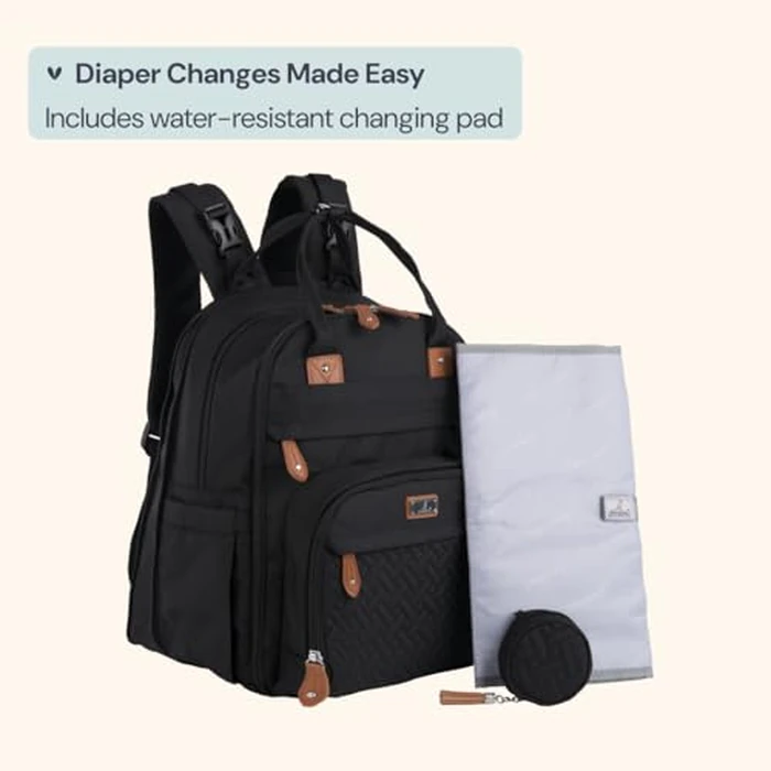 BabbleRoo Extra Large Diaper Bag Backpack, Expandable Baby Bag with Up to 50% More Capacity - Travel Essentials Baby Bag Tote with Changing Pad, Stroller Straps & Pacifier Case - Unisex, Black by BabbleRoo - Image 7
