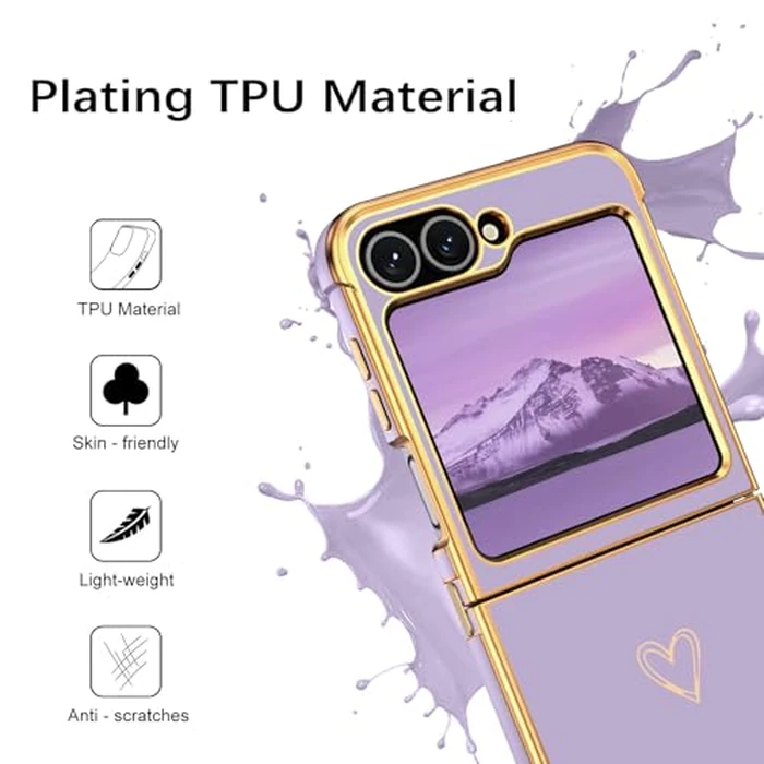 BENTOBEN for Samsung Galaxy Z Flip 6 5G Case, Cute Heart Luxury Gold Plating Slim Flexible TPU Bumper Protective Galaxy Z Flip6 Cover, Women Girls Phone Case for Samsung Z Flip 6 6.7'',Purple by BENTOBEN - Image 5