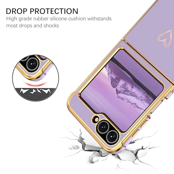 BENTOBEN for Samsung Galaxy Z Flip 6 5G Case, Cute Heart Luxury Gold Plating Slim Flexible TPU Bumper Protective Galaxy Z Flip6 Cover, Women Girls Phone Case for Samsung Z Flip 6 6.7'',Purple by BENTOBEN - Image 6