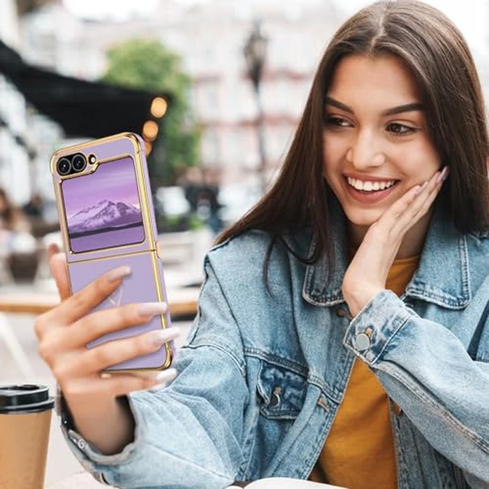 BENTOBEN for Samsung Galaxy Z Flip 6 5G Case, Cute Heart Luxury Gold Plating Slim Flexible TPU Bumper Protective Galaxy Z Flip6 Cover, Women Girls Phone Case for Samsung Z Flip 6 6.7'',Purple by BENTOBEN - Image 8