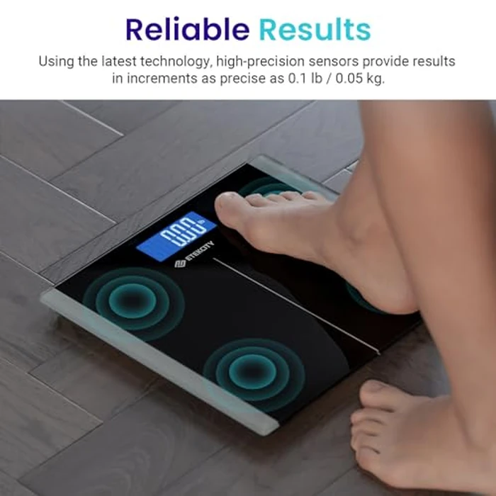 Etekcity Bathroom Scale for Body Weight, Highly Accurate Digital Electronic Weighing Machine for People, LCD Display, Large Size, 6mm Tempered Glass for Safe Home Use, Batteries Included, 400 lbs by Etekcity - Used - Acceptable condition - US$15.99