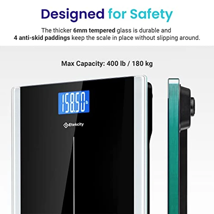 Etekcity Bathroom Scale for Body Weight, Highly Accurate Digital Electronic Weighing Machine for People, LCD Display, Large Size, 6mm Tempered Glass for Safe Home Use, Batteries Included, 400 lbs by Etekcity - Image 3