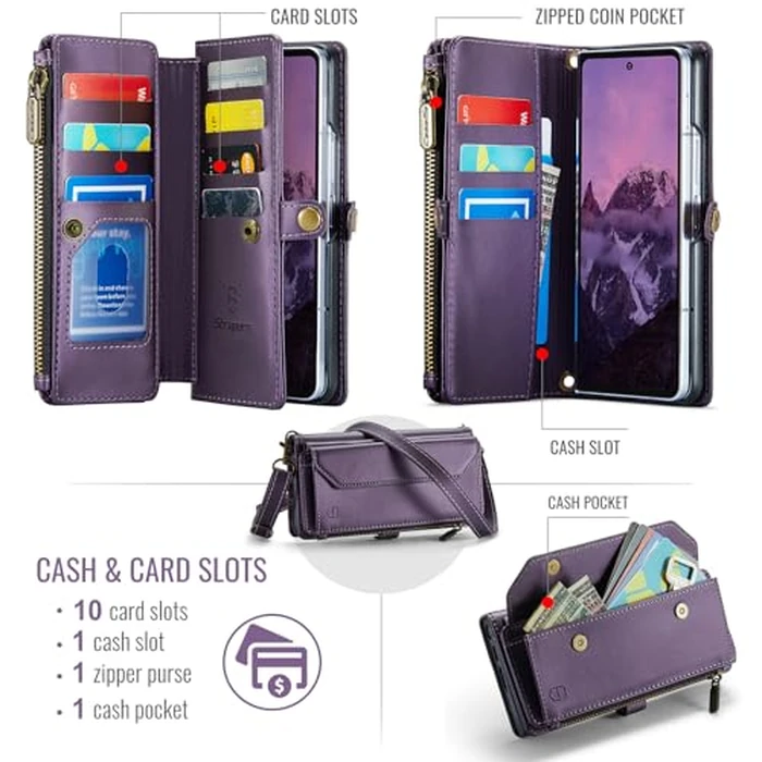 Strapurs Wallet Case Compatible with Samsung Galaxy Z Fold 7 with RFID Blocking Card Holder Slot Soft PU Leather Shoulder Strap Zipper Pocket Purse Galaxy Z Fold7 Phone Case, Purple by Strapurs - Used - Very Good condition - US$28.55