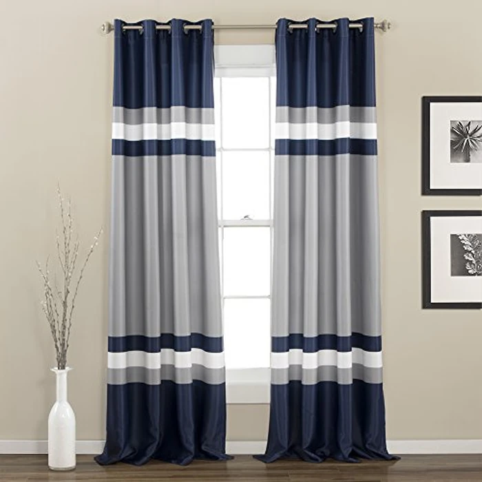 Lush Decor Alexander Stripe Light Filtering Window Curtain Panel Pair, 52" W x 84" L, Navy by Lush Decor - Used - Like New condition - CA$44.79