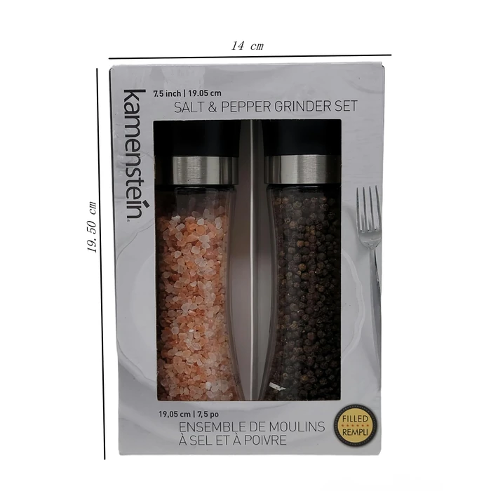 Kamensteín - Salt & Pepper Grinder Set, Includes Black Peppercorns and Pink Himalayan Salt (7.5inch) by Kamensteín - Image 1