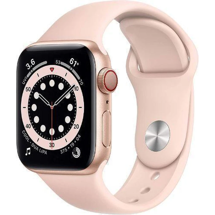 Apple Watch Series 6 (Cellular + GPS) - 32GB - 44mm - Gold Stainless Steel Case with Pink Sand Rubber Sport Band by Apple - Refurbished - Good condition