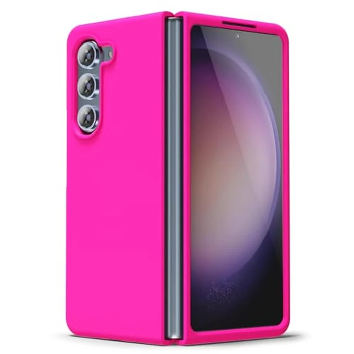 oakxco for Samsung Galaxy Z Fold 5 Phone Case Liquid Silicone, Fluorescent Bright Solid Color, Cute Thin Slim Soft Rubber TPU Plain Smooth Gel Matte Protective Cover for Women Girl, Fuchsia Hot Pink by oakxco - Used - Very Good condition
