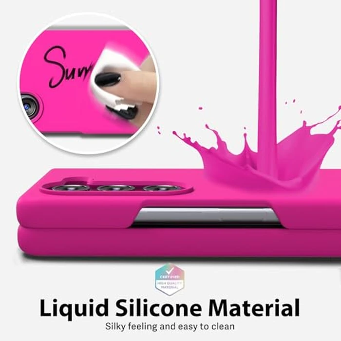 oakxco for Samsung Galaxy Z Fold 5 Phone Case Liquid Silicone, Fluorescent Bright Solid Color, Cute Thin Slim Soft Rubber TPU Plain Smooth Gel Matte Protective Cover for Women Girl, Fuchsia Hot Pink by oakxco - Image 5