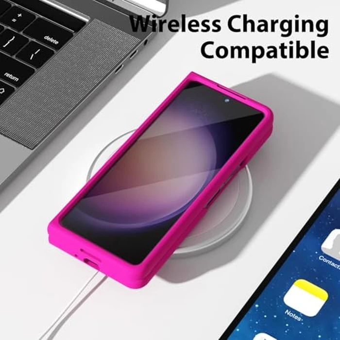 oakxco for Samsung Galaxy Z Fold 5 Phone Case Liquid Silicone, Fluorescent Bright Solid Color, Cute Thin Slim Soft Rubber TPU Plain Smooth Gel Matte Protective Cover for Women Girl, Fuchsia Hot Pink by oakxco - Image 8