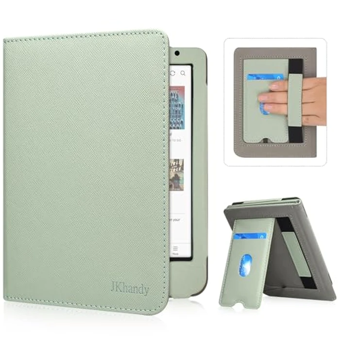 JKhandy Stand Case for Kobo Clara BW/Colour 6 Inch 2024 Release, Premium PU Leather Sleeve Cover with Card Slot, Hand Strap and Atuo Sleep/Wake, Spring Green by JKhandy - Used - Like New condition - CA$13.90