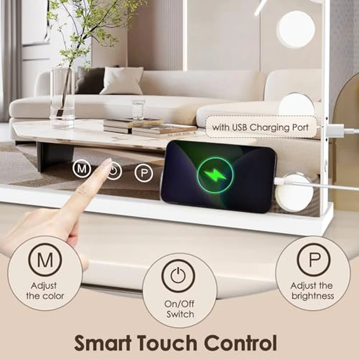 Lighted Makeup Mirror 19" L x 23" Light Hollywood Mirror with Detachable 10X Magnification Hollywood Vanity Mirror with Lights Smart Touch Control Hollywood Lighted Mirror with 15 LED Bulbs 3Colors by DenCert - Image 4