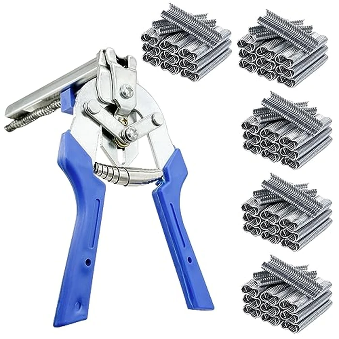 Type M Nail Ring Pliers,Multi-function Cage Clamp Hog Ring Pliers with M Clips for Fence Fastening, Upholstery Installation, Animal Cages (with 3000pcs) by Yiishuiil - Image 1