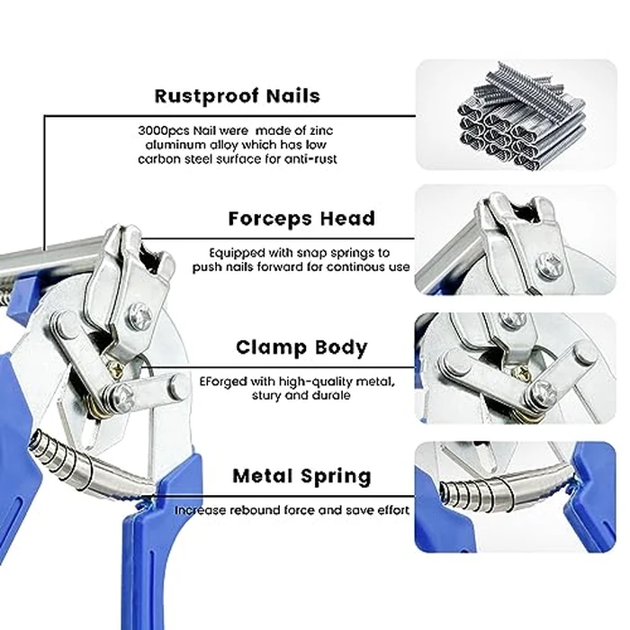 Type M Nail Ring Pliers,Multi-function Cage Clamp Hog Ring Pliers with M Clips for Fence Fastening, Upholstery Installation, Animal Cages (with 3000pcs) by Yiishuiil - Image 2