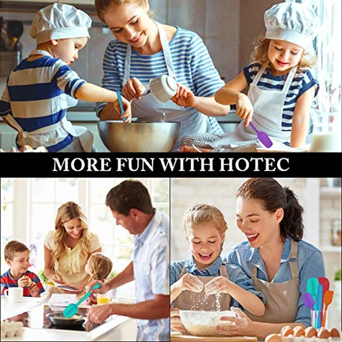 HOTEC Heat Resistant 600℉ Food Grade Silicone Rubber Spatula Set for Baking, Cooking, and Mixing Non Stick Dishwasher Safe BPA-Free Multicolor Set of 5 by HOTEC - Image 7