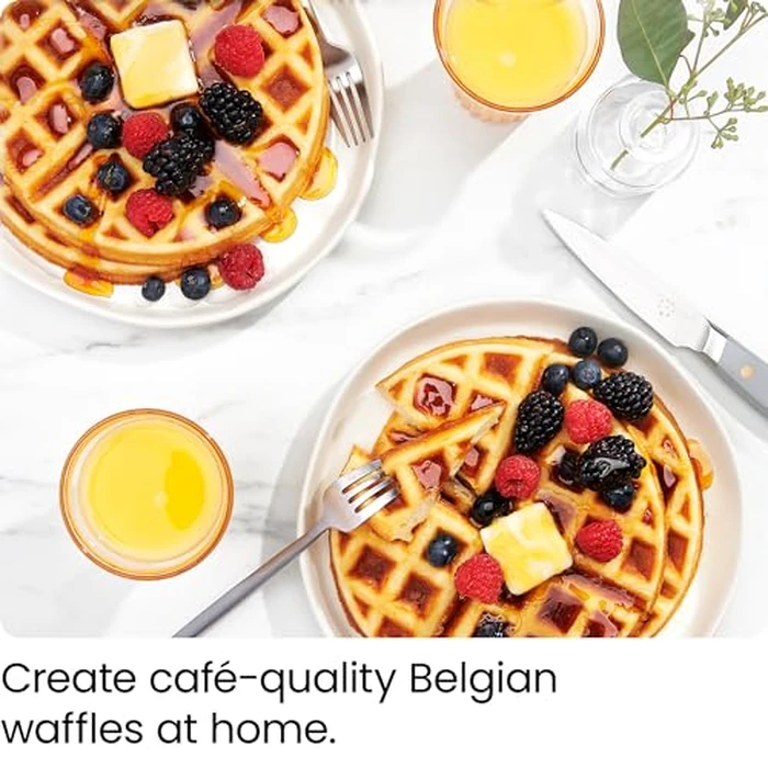 Chefman Rotating Belgian Waffle Maker, 180 degrees Flip Iron w/ Non-Stick Plates, Adjustable Timer, Locking Lid, & Drip Plate, Space Saving Storage, Mess-Free Breakfast, Stainless Steel/Black by Chefman - Image 2