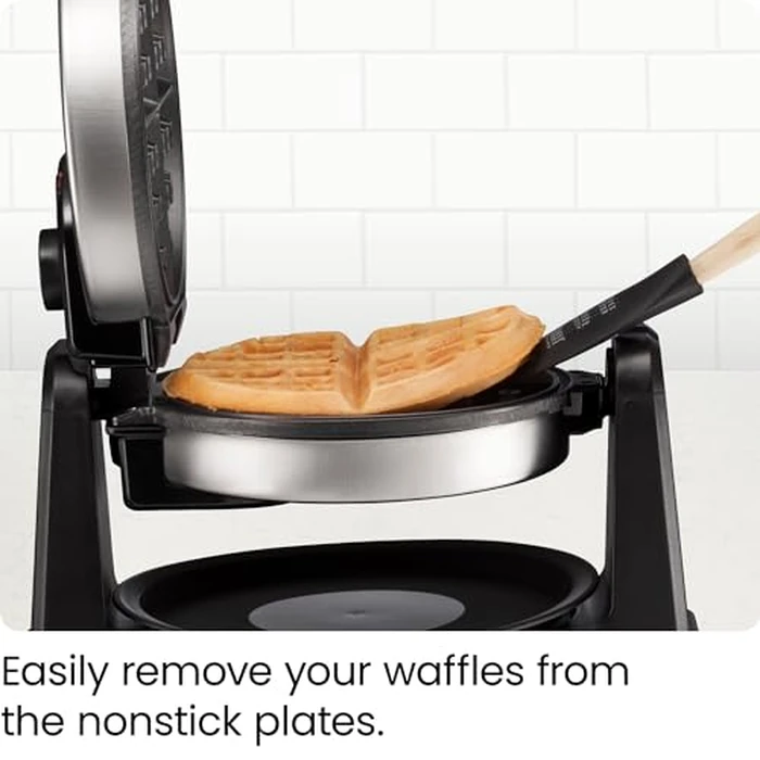 Chefman Rotating Belgian Waffle Maker, 180 degrees Flip Iron w/ Non-Stick Plates, Adjustable Timer, Locking Lid, & Drip Plate, Space Saving Storage, Mess-Free Breakfast, Stainless Steel/Black by Chefman - Image 4