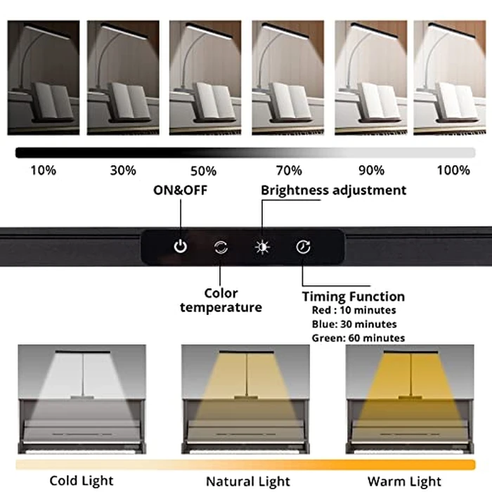 CIVHOM Piano Light for Grand/Upright & Digital Pianos, Piano Lamp with 3 Color Modes for Stand Pianos, Adjustable Height and Direction, Auto-Off Timer, Music Stand Light, Desk Lamp, Table Light by CIVHOM - Image 5