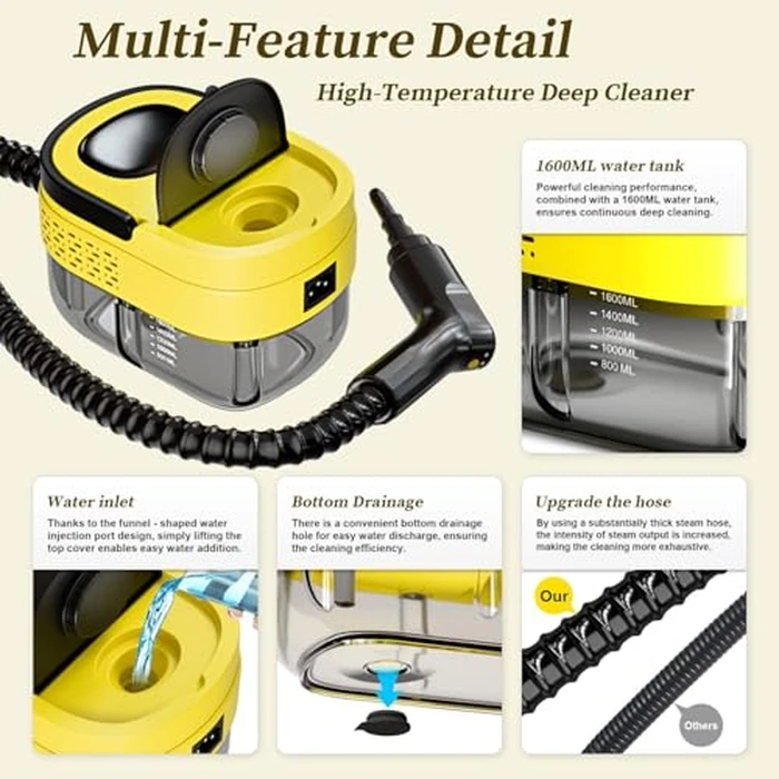 Steam Cleaner,15s Heat-Up,1.6L Tank,3-Level Adjustable Handle,2500W Steamer for Cleaning,Portable Steamer for Cleaning with 16PCS Accessories,Steam Cleaner for Home,Car,Dirt,Grease,Grout,Tile,Couch by Flgocexs - Image 3