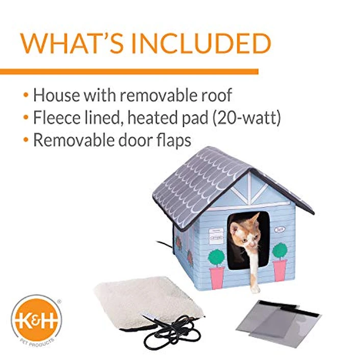 K&H Pet Products Heated Outdoor Cat House for Outside Pets in Winter, Weatherproof Outdoor House for Ferals, Insulated Kitty Shelter, 2 Doors, Waterproof Heated Cat Bed, Safety Listed - Cottage 20W by K&H - Image 3
