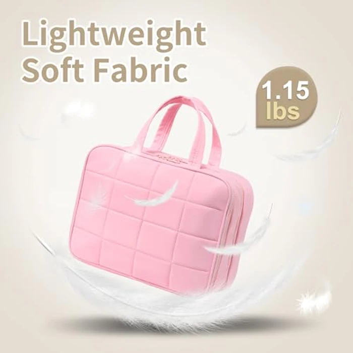 SUIKIHUM Travel Hanging Toiletry Bag for Women, Puffy Makeup Bags with Jewelry Organizer Carry-on Accessories Essentials with Waterproof Compartment, Pink by SUIKIHUM - Image 6