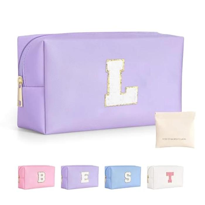 LIAN Initial Makeup Bag Personalized Cosmetic Bags Cute Makeup Pouch Travel Bags Birthday Gift for Women Preppy Things for Girls (Purple-L) by Lian - Used - Like New condition - CA$11.79