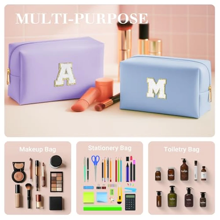LIAN Initial Makeup Bag Personalized Cosmetic Bags Cute Makeup Pouch Travel Bags Birthday Gift for Women Preppy Things for Girls (Purple-L) by Lian - Image 4