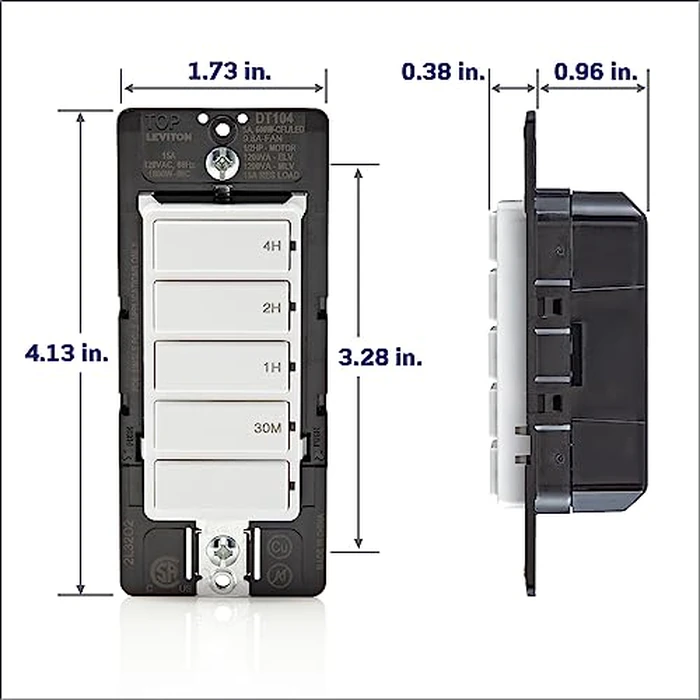 Leviton Countdown Timer Switch for household lights, heaters and exhaust fans, 30 min, 1-2-4 hour, No Neutral Wire Required, Single Pole, 15A, 1/2 HP/9.8A Fan/Motor, DT104-1LW, White by Leviton - Image 8