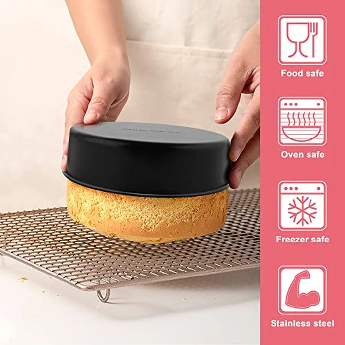 E-far 6 Inch Cake Pans Set of 2, Nonstick Stainless Steel Small Round Baking Pans with Parchment Paper & Side Liner Roll, Stainless Steel Core & Non-toxic Coating, Straight Side & 2 Inch Deep by E-far - Image 5