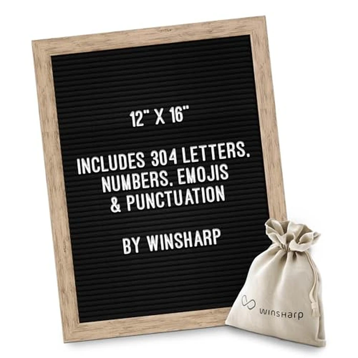 Black Felt Letter Board | 12"x16" Wooden Frame with White Letters | Premium Changeable Sign Boards for Home Decor Motivational Quotes Baby Announcement Price List Message Letterboard With Stand For Small Business by Winsharp - Used - Acceptable condition - CA$13.01