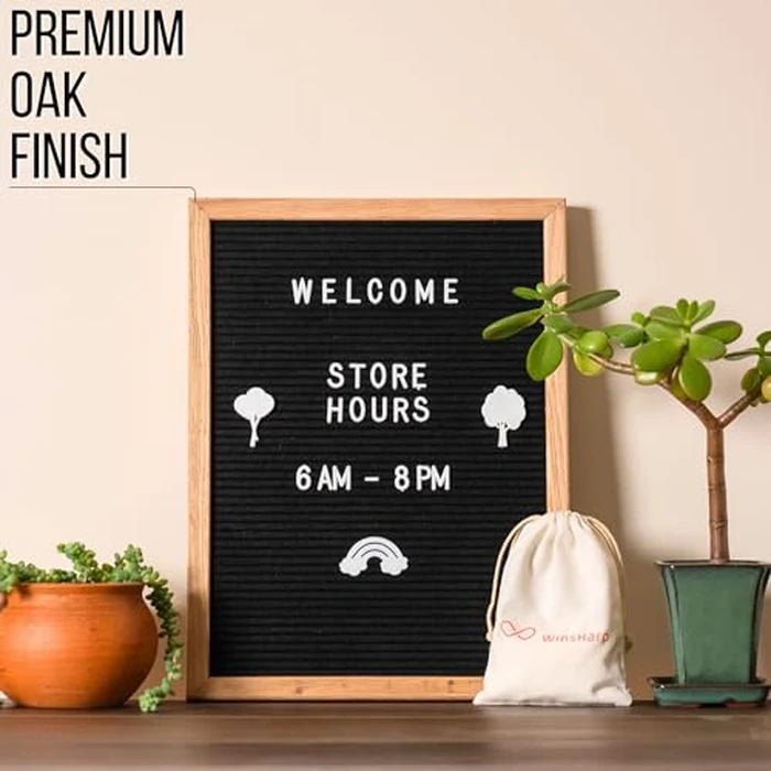 Black Felt Letter Board | 12"x16" Wooden Frame with White Letters | Premium Changeable Sign Boards for Home Decor Motivational Quotes Baby Announcement Price List Message Letterboard With Stand For Small Business by Winsharp - Image 3