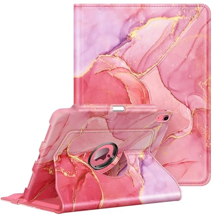 Fintie Rotating Case for iPad 10th Generation 10.9 Inch Tablet (2022 Model) with Pencil Holder - 360 Degree Rotating Protective Stand Cover with Auto Sleep/Wake, Marble Pink by FINTIE - Used - Acceptable condition - CA$9.02