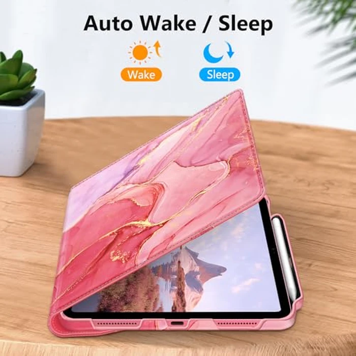 Fintie Rotating Case for iPad 10th Generation 10.9 Inch Tablet (2022 Model) with Pencil Holder - 360 Degree Rotating Protective Stand Cover with Auto Sleep/Wake, Marble Pink by FINTIE - Image 3