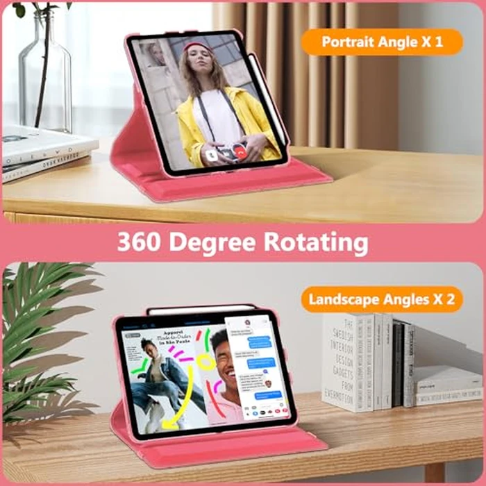 Fintie Rotating Case for iPad 10th Generation 10.9 Inch Tablet (2022 Model) with Pencil Holder - 360 Degree Rotating Protective Stand Cover with Auto Sleep/Wake, Marble Pink by FINTIE - Image 4