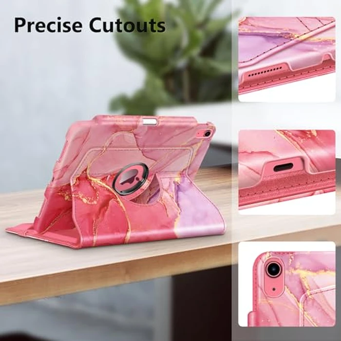 Fintie Rotating Case for iPad 10th Generation 10.9 Inch Tablet (2022 Model) with Pencil Holder - 360 Degree Rotating Protective Stand Cover with Auto Sleep/Wake, Marble Pink by FINTIE - Image 6