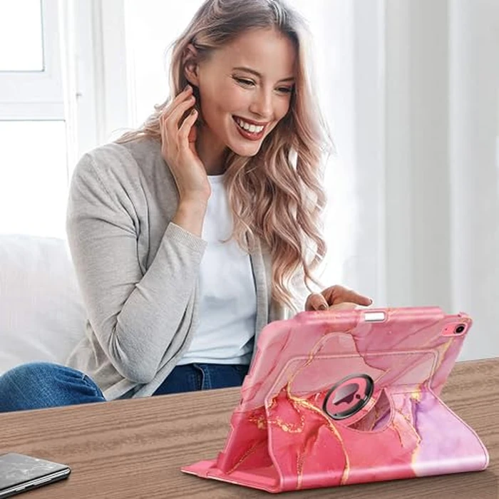 Fintie Rotating Case for iPad 10th Generation 10.9 Inch Tablet (2022 Model) with Pencil Holder - 360 Degree Rotating Protective Stand Cover with Auto Sleep/Wake, Marble Pink by FINTIE - Image 7