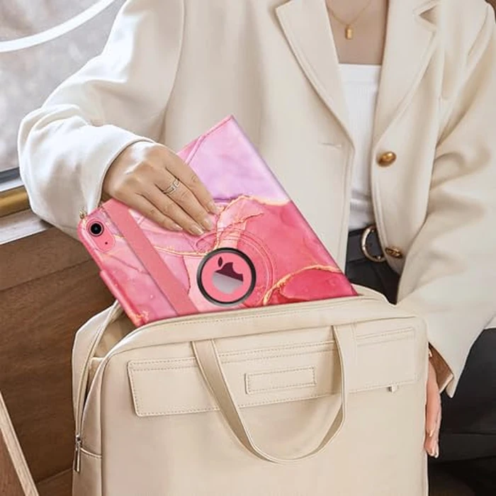 Fintie Rotating Case for iPad 10th Generation 10.9 Inch Tablet (2022 Model) with Pencil Holder - 360 Degree Rotating Protective Stand Cover with Auto Sleep/Wake, Marble Pink by FINTIE - Image 9