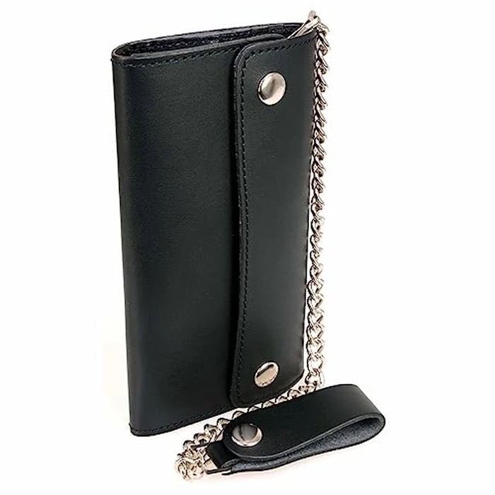 Milwaukee Leather MLW7811 Men's 8” Black Leather Biker Wallet - Bi-Fold w/Anti-Theft Stainless Steel Chain - One Size by Milwaukee Leather - Used - Like New condition - CA$19.70