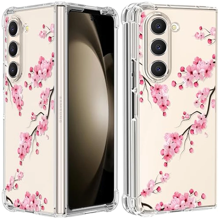 Buleens for Samsung Galaxy Z Fold 5 Case - Clear Flexible TPU Women Girls Cute Protection Phone Cover Slim Fit Shockproof Aesthetic Girly Design for Samsung Z Fold 5 Case, Blossom by Buleens - Image 1
