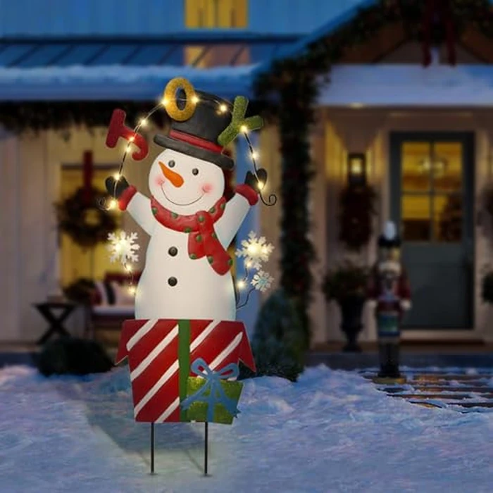 Solar Christmas Lights Outdoor Garden Stakes, 30in Metal Snowman Yard Signs with LED String Lights, Waterproof Christmas Decor for Xmas Lawn Pathway Patio Party Winter (Snowman) by amadecohome - Used - Very Good condition - US$23.34