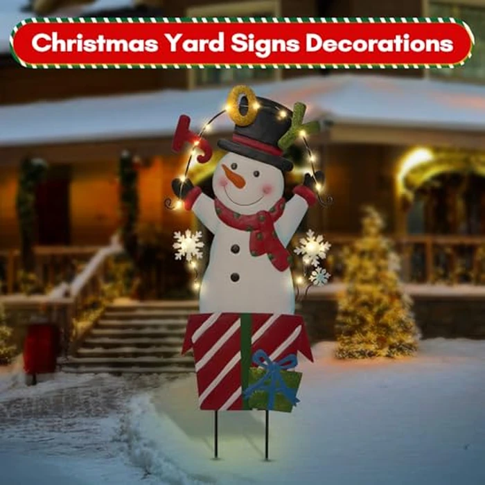 Solar Christmas Lights Outdoor Garden Stakes, 30in Metal Snowman Yard Signs with LED String Lights, Waterproof Christmas Decor for Xmas Lawn Pathway Patio Party Winter (Snowman) by amadecohome - Image 5