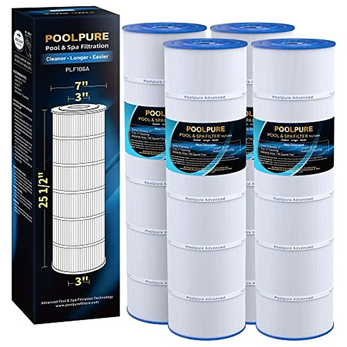 POOLPURE PLF106A Filter Replaces Hayward CX880XRE, Pleatco PA106-PAK4, Ultral-A1, Unicel C-7488, Filbur FC-1226, FC-6430, Hayward SwimClear C4020, C4025, C4030, 4 X 106 sq. ft. Filter Cartridge 4 Pack by POOLPURE - Used - Very Good condition - US$123.19